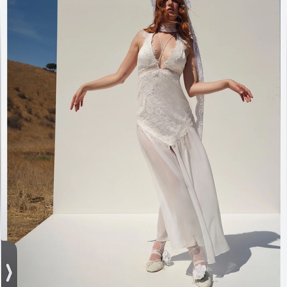 For Love & Lemons Nicola Lace Bridal Gown White Medium / Large NEW MSRP $648